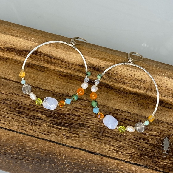 Sterling Silver & Colorful Gemstone Bead Wrap Earrings - Picture 2 of 8